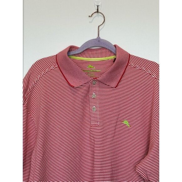 Tommy Bahama Red and White Striped Polo Shirt Size XXL - Picture 2 of 6